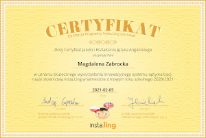 Złoty Certyfikat Jakości Kształcenia Języka Angielskiego